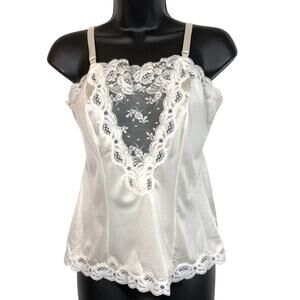 Vintage Ivory Camisole Size 34 Ivory White Antron Nylon Lace Lingerie Top 70s